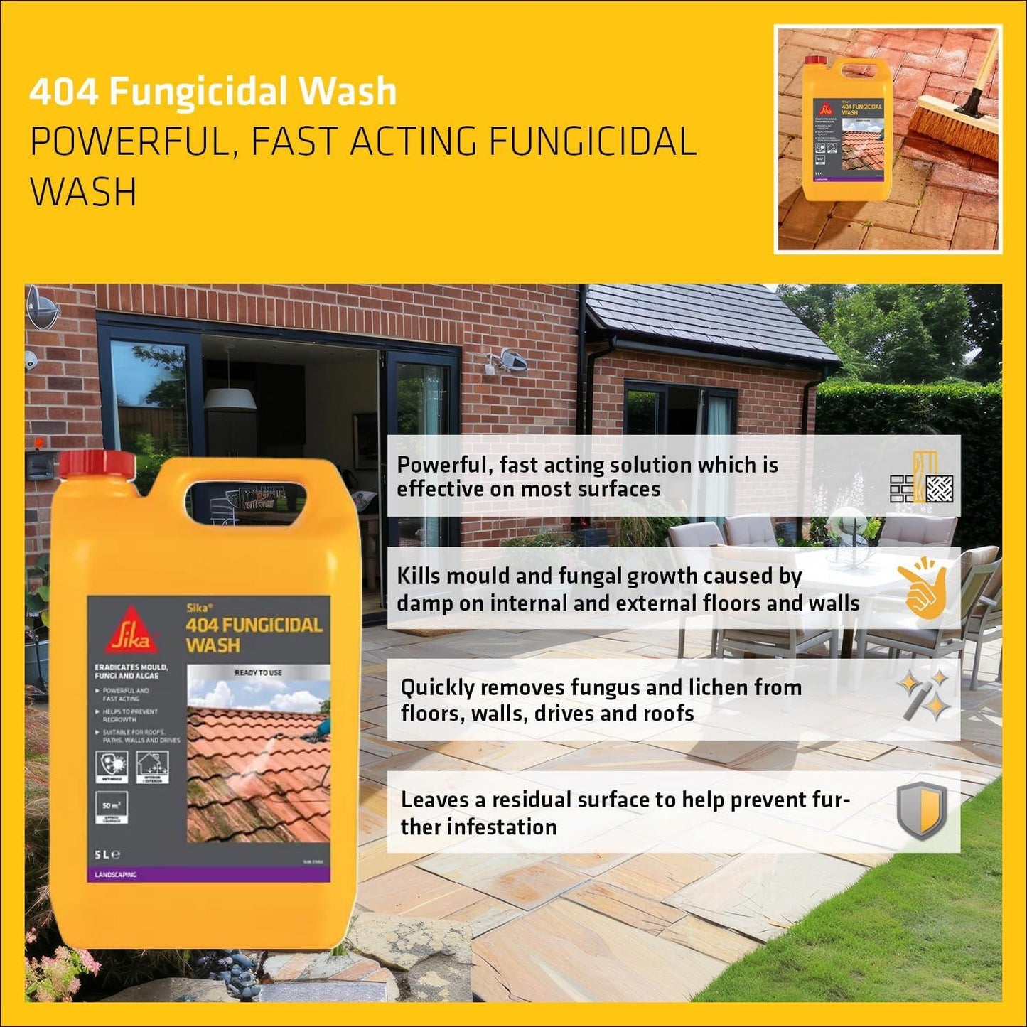 Sika Everbuild 404 5L Fungicidal Wash Algae Mould Lichen Remover Patio
