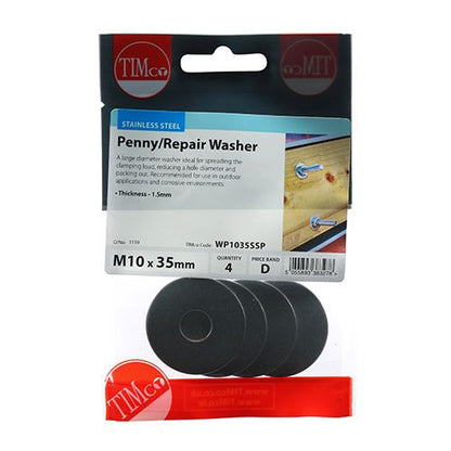 TIMCO Penny Washer DIN 9054 - A2 SS M10 x 35 Pack 4