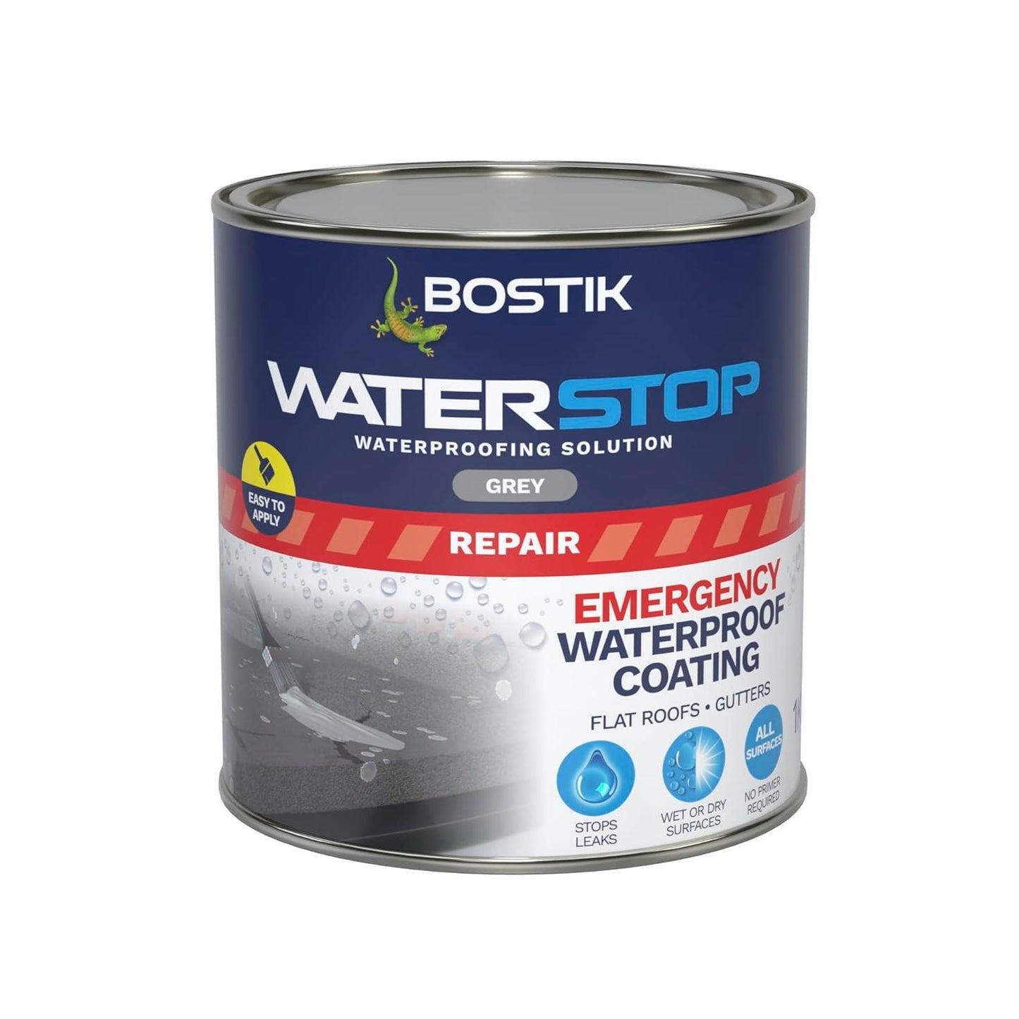 Bostik Waterstop Emergency Coat, Quick Drying, Instant Sealing Coating, For Roofs And Gutters, 1kg, Grey