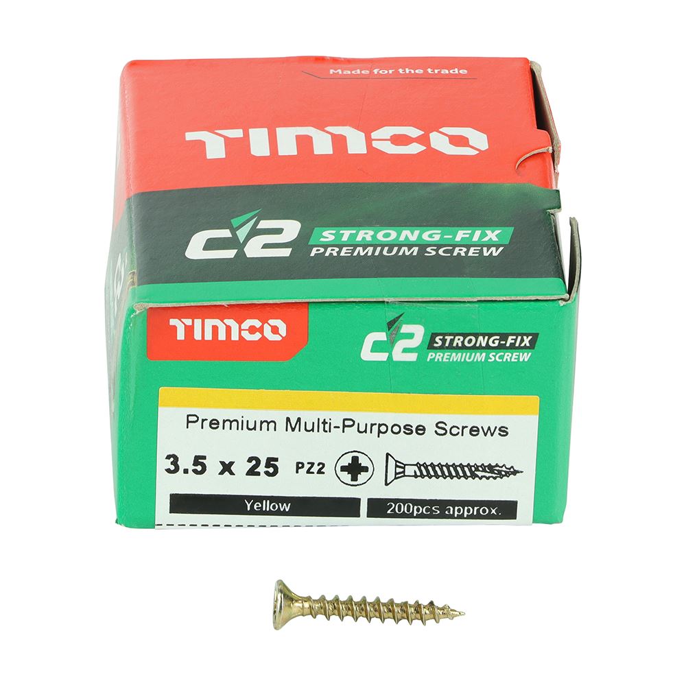 TIMCO C2 Strong-Fix PZ2 CSK ZYP 3.5 x 25 Gold Pack 200