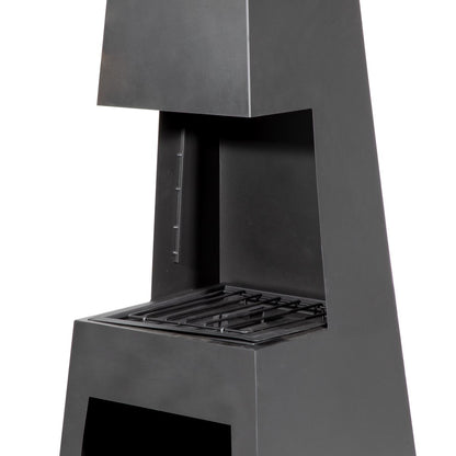 Dellonda DG107 Outdoor Chiminea Fireplace Fire Pit Heater Firewood Storage Black Steel | Stylish chiminea is perfect for relaxing outdoors with family