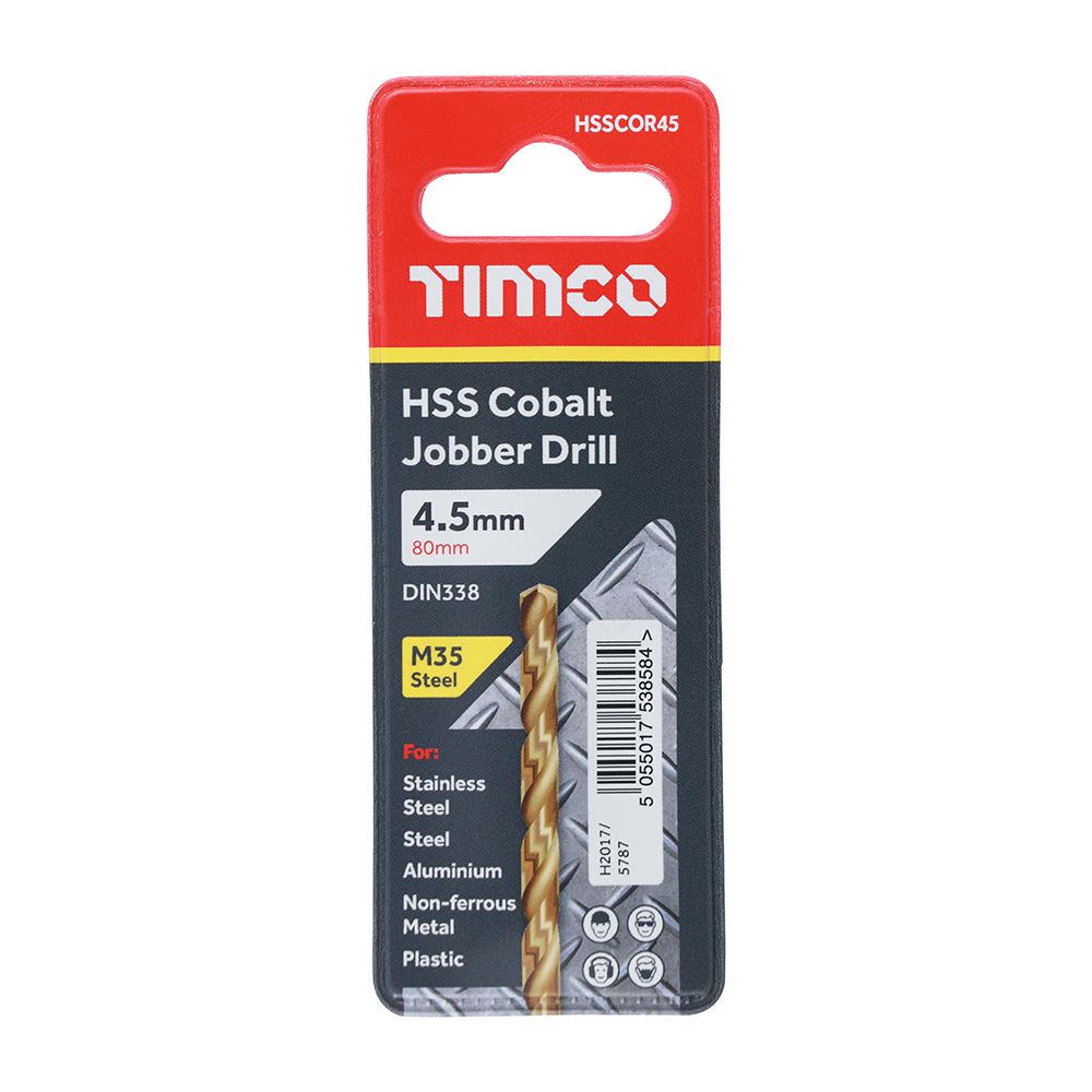 TIMCO HSS-CO Jobber Drill Bit Cobalt 4.5mm Pack 1