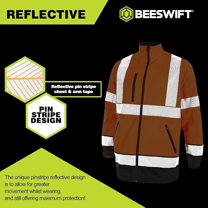 Beeswift Deltic Hi Vis Softshell Jacket Colour Size Options Windproof Breathable Fleece Backed Workwear with Reflective Tape and Zipped Pockets