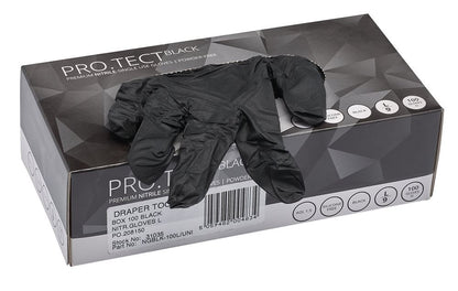31035 Draper Nitrile Gloves, Large, Black (Pack of 100) NGBLK-100L/UNI Work Gloves Professional Trade DIY Workshop Garage Use