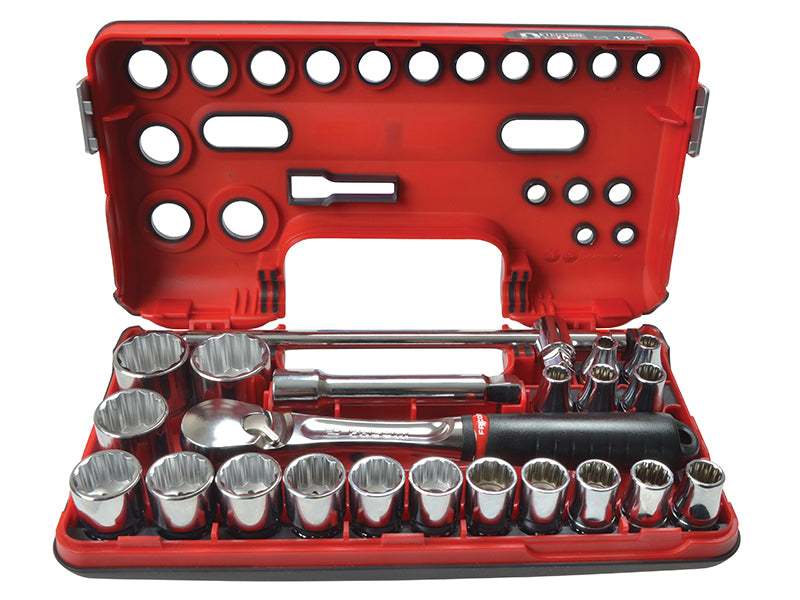 Facom SL.DBOX412 1/2in Drive 12-Point Detection Box Socket Set, 22 Piece Metric