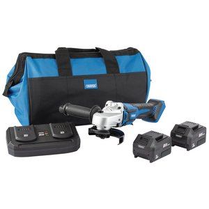 DRAPER 99734 - D20 20V 115mm Brushless Grinder Kit (2x 3Ah Batteries, Twin Charger and Bag)
