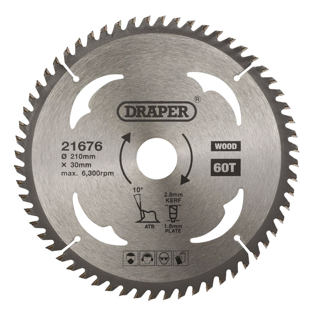 Draper TCT SAW BLADE 210MM 60T WOOD 21676 TCT Circular Saw Blade for Wood, 210 x 30mm