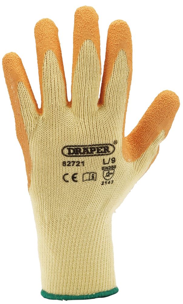 Draper H.D.LATEX COATED ORANGE GLV L 82721 Heavy Duty Latex Coated Work Gloves