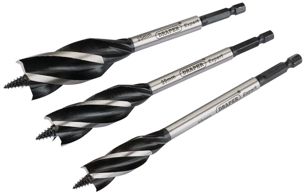 Draper 3PC 4FLUTE AUG.SET 16.20.25MM 54634 4 Fluted Auger Bit Set, 165mm (3 Piece)