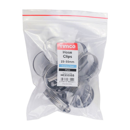 TIMCO Hose Clips - Stainless Steel 25-35mm Pack 10
