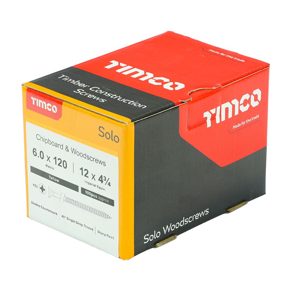 TIMCO Solo Woodscrew PZ3 CSK ZYP 6.0 x 120 Gold Pack 100