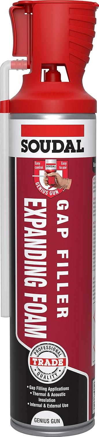 Soudal PU Expanding Foam 600ml Hand Held Gap Filler Genius Gun Insulation Sealant