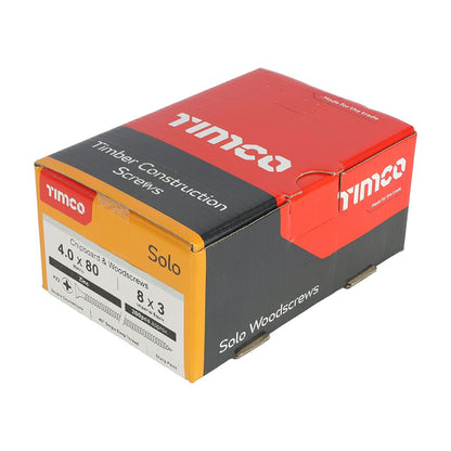 TIMCO Solo Woodscrew PZ2 CSK Zinc 4.0 x 80 Silver Pack 200