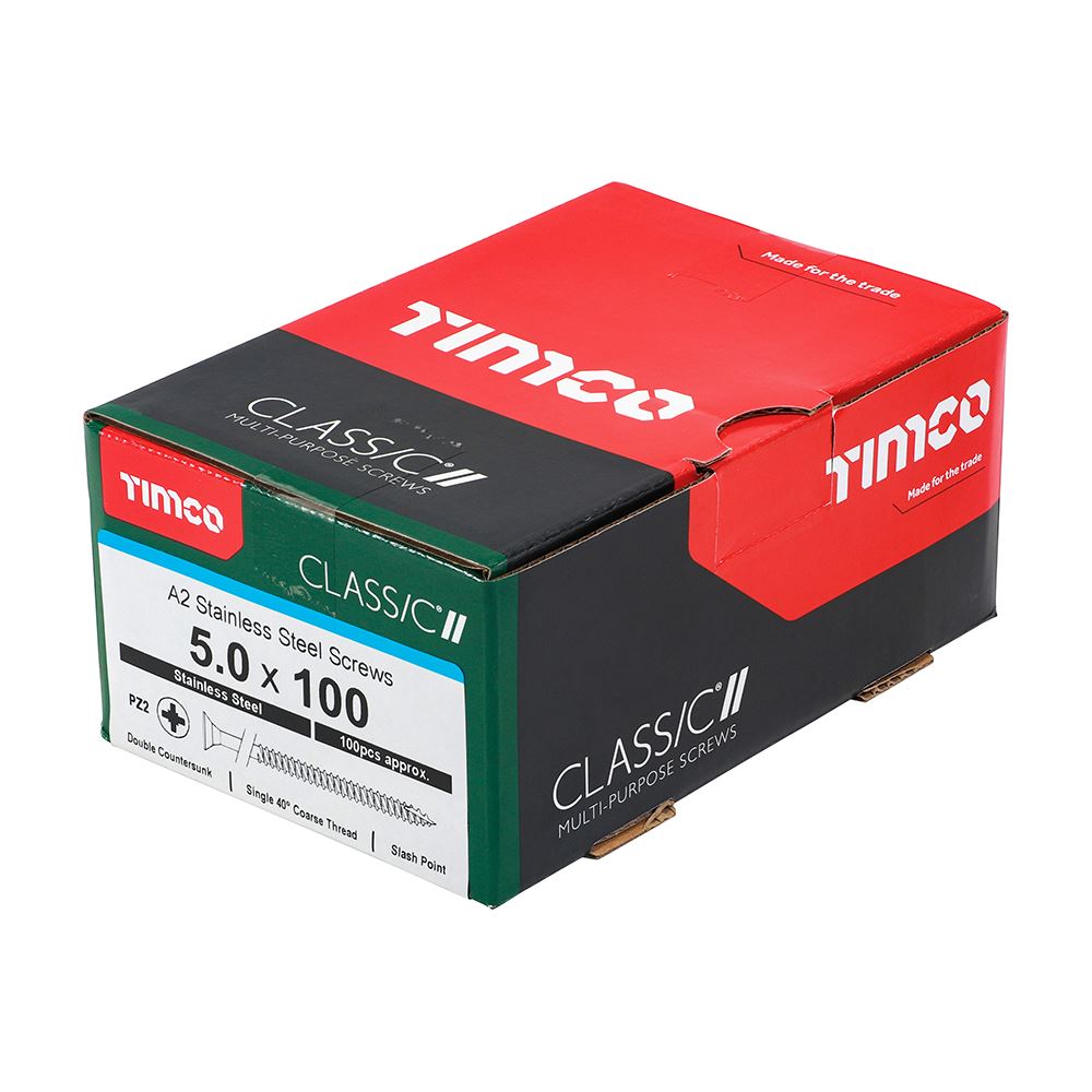 TIMCO Classic Screw PZ2 CSK A2 SS 5.0 x 100 Pack 100