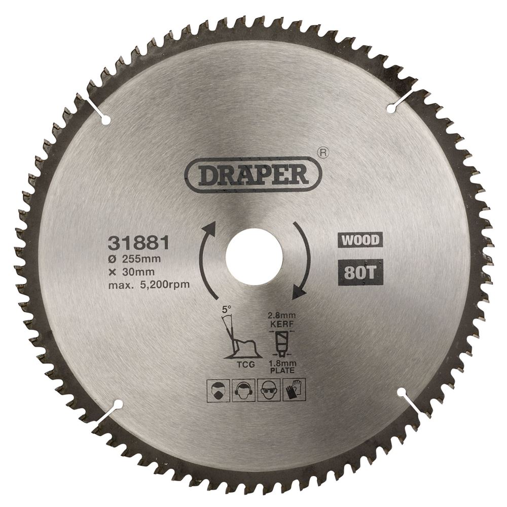 Draper TCT SAW BLADE 255MM 80T TCG 31881 TCT Multi-Purpose Circular Saw Blade, 255 x 30mm