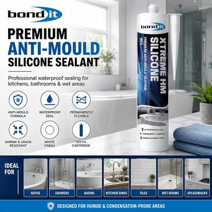 Bond It Extreme Sanitary Sealant – Anti Mould Bathroom & Kitchen Sealant, White Clear Grey