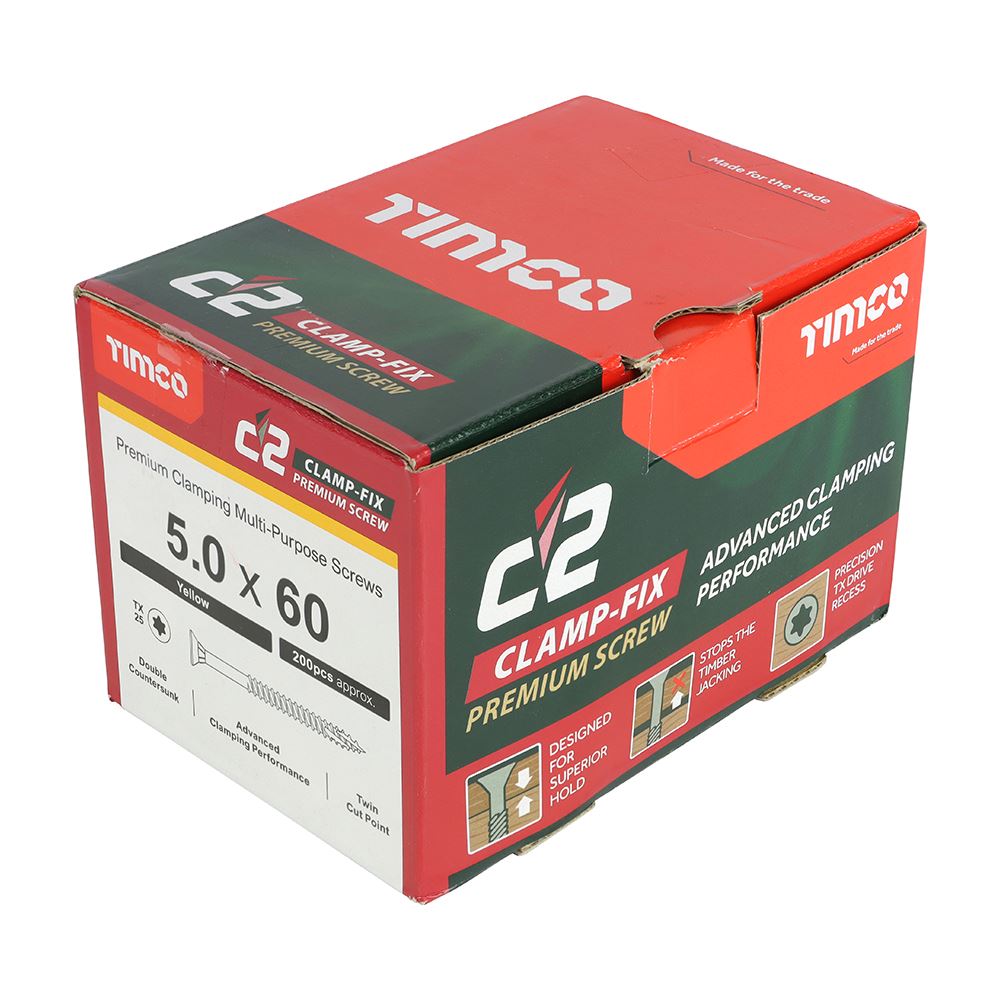 TIMCO C2 Clamp-Fix TX25 CSK ZYP 5.0 x 60 Gold Pack 200