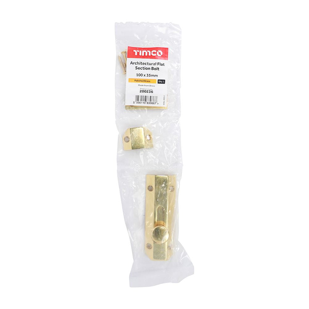 TIMCO Architectural Bolt Pol. Brass 100 x 35mm Pack 1