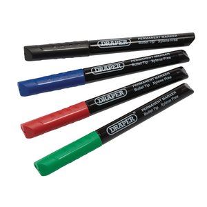 20943 Draper Marker Pens, Multicoloured (Pack of 4) MP4COL Marker Pens and Pencils L 137 x 11mm Professional Trade DIY Workshop Garage Use