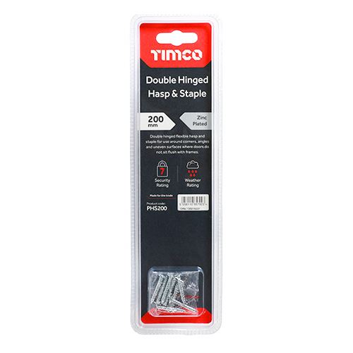 TIMCO Double Hinged Hasp & Staple 200mm Silver Pack 1
