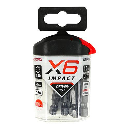 TIMCO X6 Impact TX Drive Driver Bit TX50 x 50 Pack 5