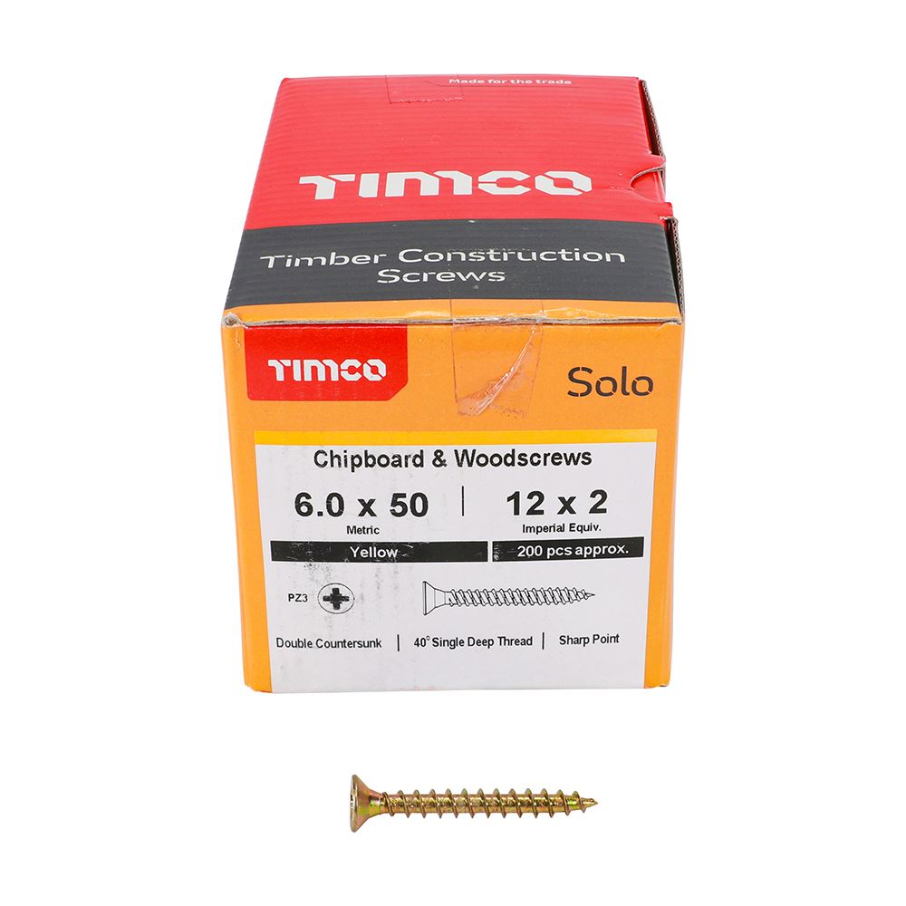 TIMCO Solo Woodscrew PZ3 CSK ZYP 6.0 x 50 Gold Pack 200