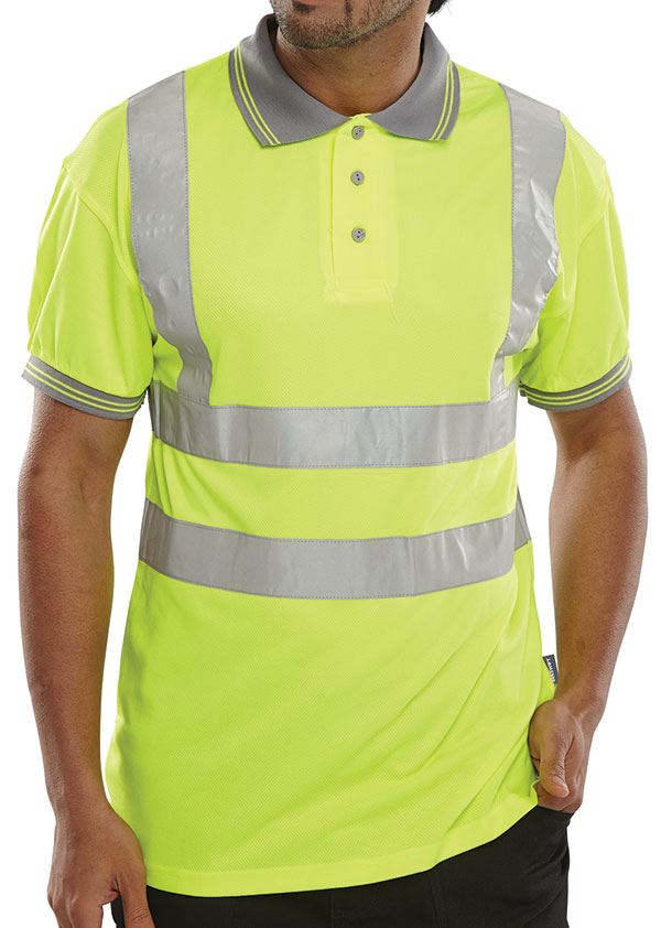Beeswift Saturn Hi Vis Short Sleeve Polo Shirt Reflective Safety Workwear Available in Hi-Visibility Yellow and Hi-Visibility Orange