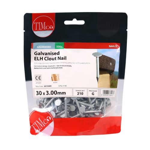 TIMCO Clout Nail ELH - Galvanised 30 x 3.00 Pack 0.5