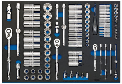 Draper 96PC 1/43/81/2 SOCKET SET 63539 1/4", 3/8", and 1/2" Socket Set in Full Plus Drawer EVA Insert Tray (96 Piece)