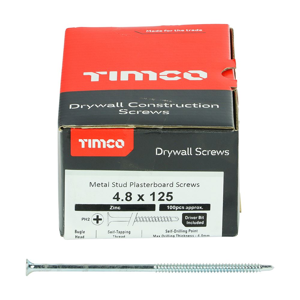 TIMCO Drywall Screw SELF DRILL Zinc 4.8 x 125 Silver Pack 100