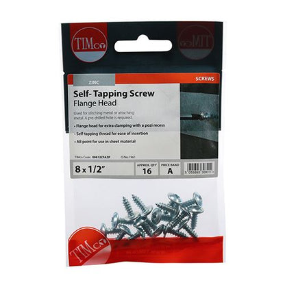 TIMCO S/Tapping Screw PZ2 FLG - BZP 8 x 1/2 Silver Pack 16