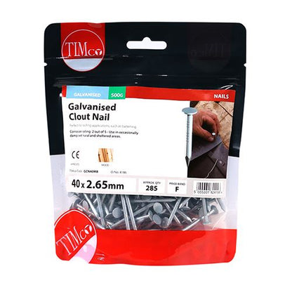 TIMCO Clout Nail - Galvanised 40 x 2.65 Pack 0.5