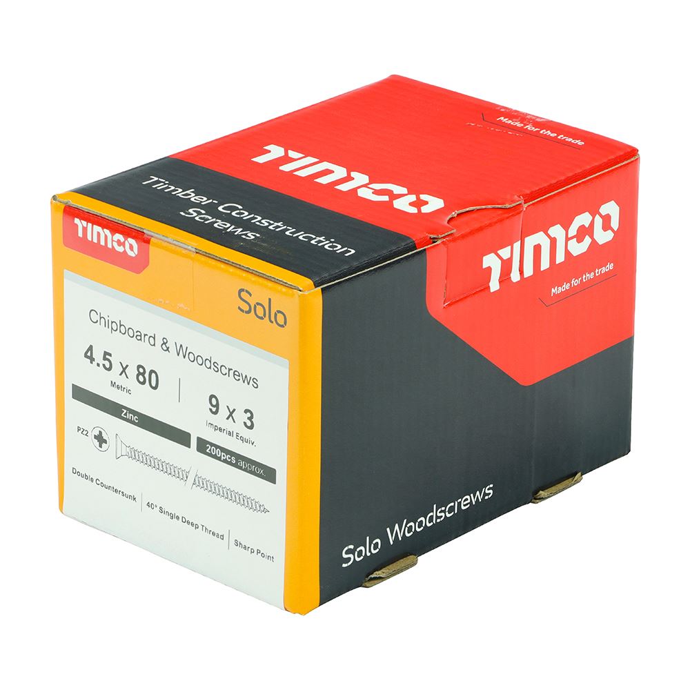 TIMCO Solo Woodscrew PZ2 CSK Zinc 4.5 x 80 Silver Pack 200