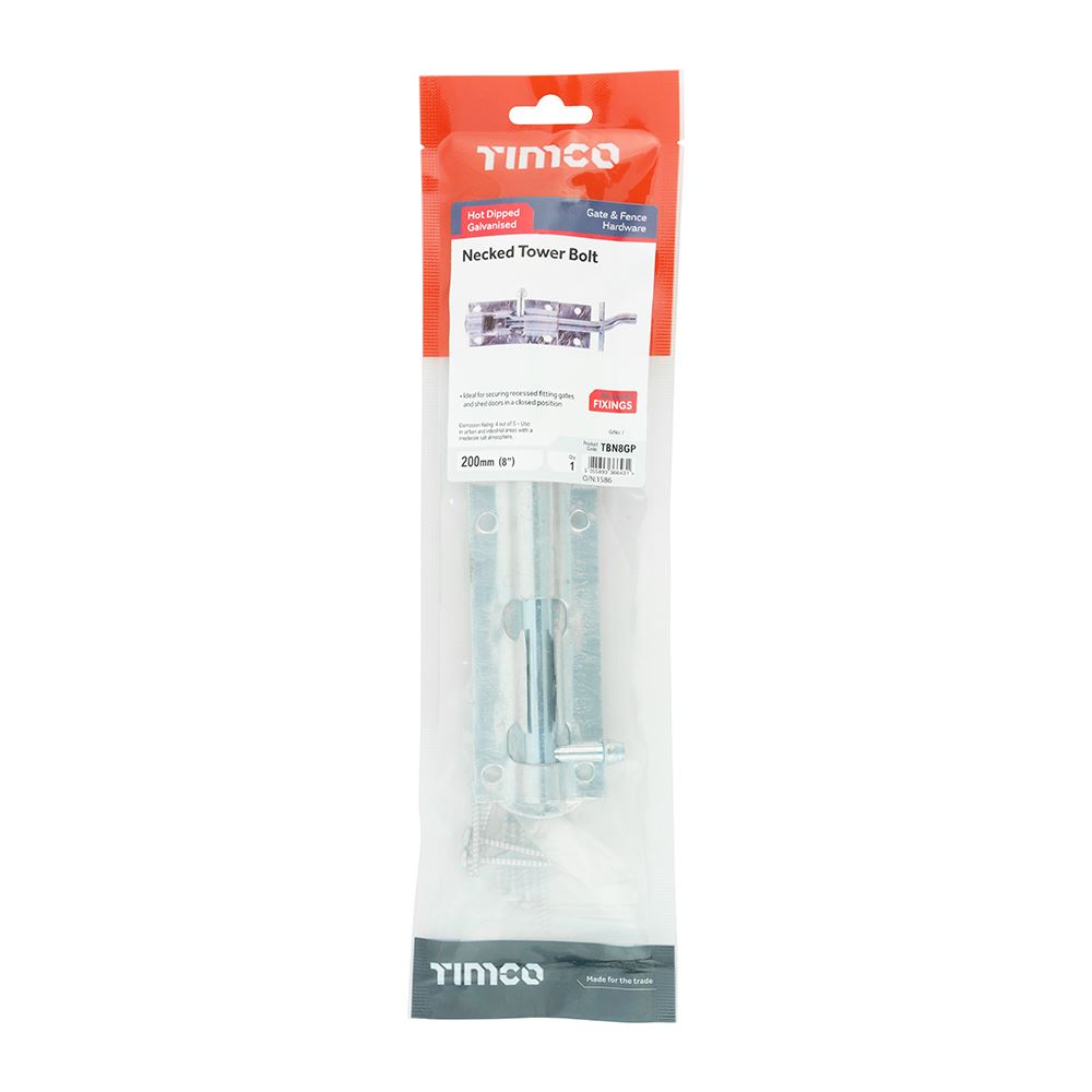 TIMCO Necked Tower Bolt HDG 8" Pack 1