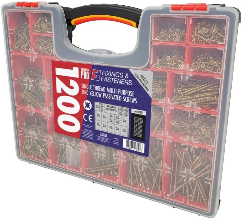 Forgefix Organiser Pro Single Thread Multi-Purpose Zinc Yellow Passivated Screws, Black