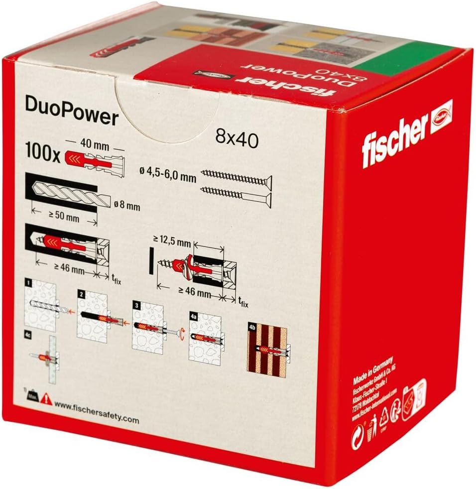 100 fischer DuoPower 8 x 40, powerful universal plug with intelligent technology