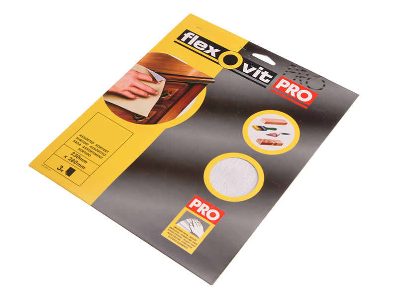 Flexovit 63642526488 Silicon Carbide Finishing Sanding Sheets 230 x 280mm Assorted (3)