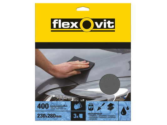 Flexovit 63642526303 Waterproof Sanding Sheets 230 x 280mm Fine 400G (3)