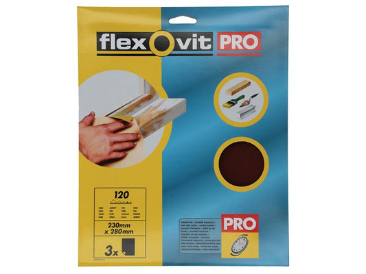 Flexovit 63642526313 Aluminium Oxide Sanding Sheets 230 x 280mm Fine 120G (3)
