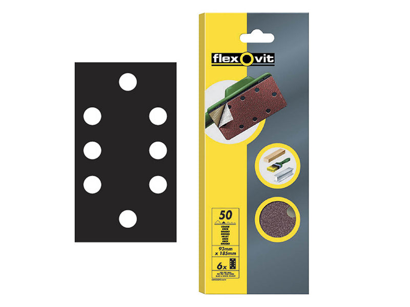 Flexovit 63642526344 1/3 Sanding Sheets Quick-Release Medium 80 Grit (Pack 6)