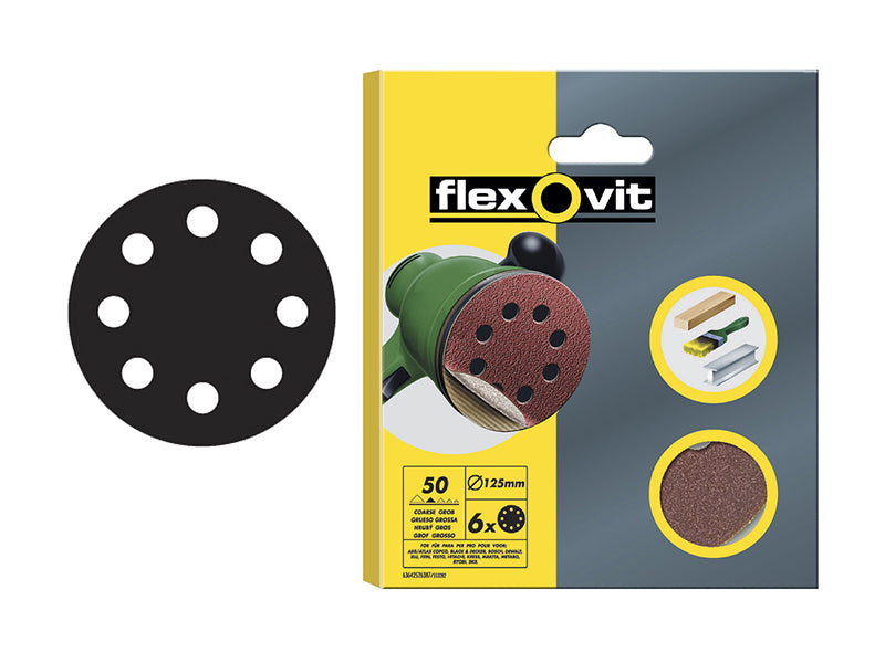 Flexovit 63642526707 Hook & Loop Sanding Disc 125mm Coarse 50G (Pack 15)