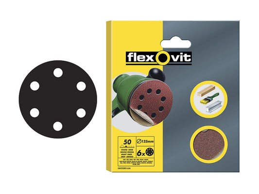 Flexovit 63642526394 Hook & Loop Sanding Disc 150mm Coarse 50G (Pack 6)