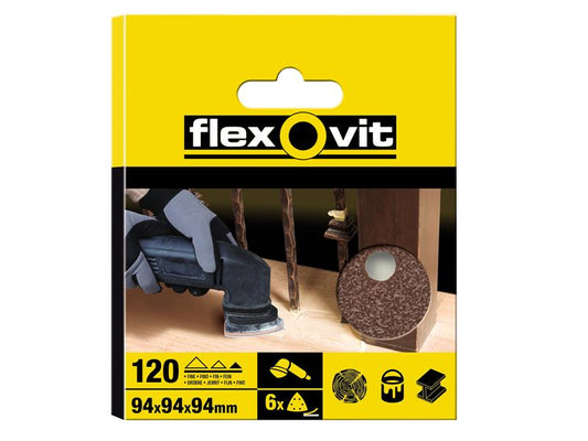 Flexovit 63642526401 Delta Hook & Loop Sanding Sheets 94mm Fine 120G (Pack 6)