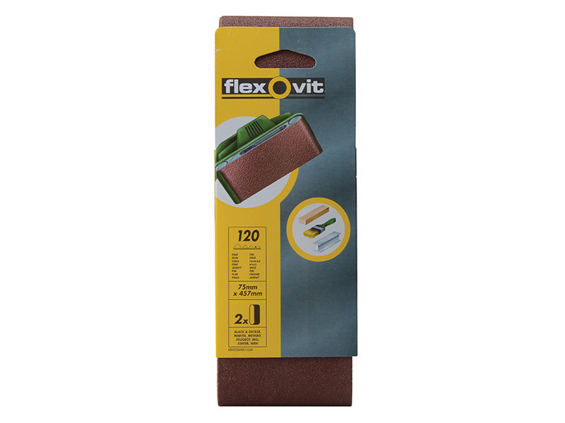 Flexovit 63642526464 Cloth Sanding Belt 457 x 75mm Fine 120G (Pack 2)