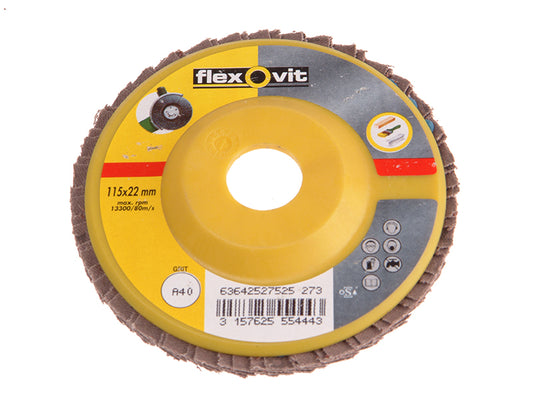 Flexovit 63642527525 Flap Disc For Angle Grinders 115mm 40G
