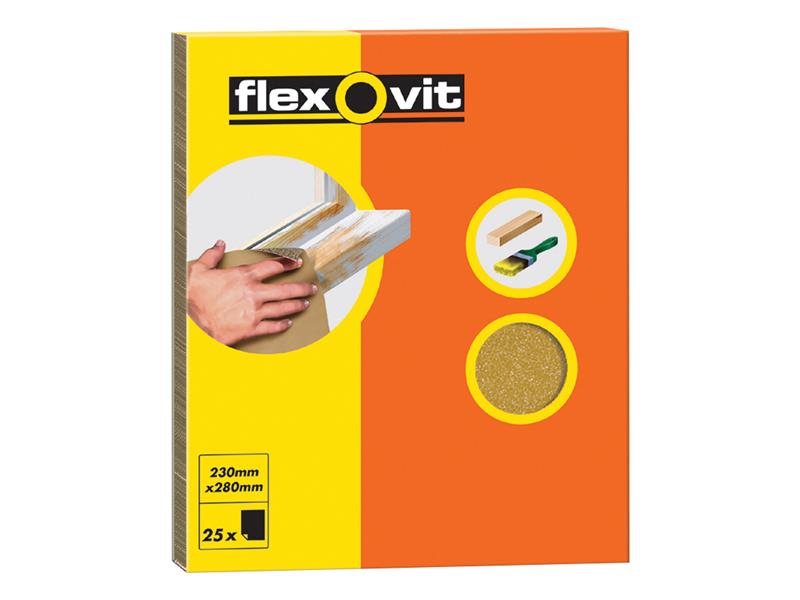 Flexovit 63642558236 Glasspaper Sanding Sheets 230 x 280mm Grade M2 (25)