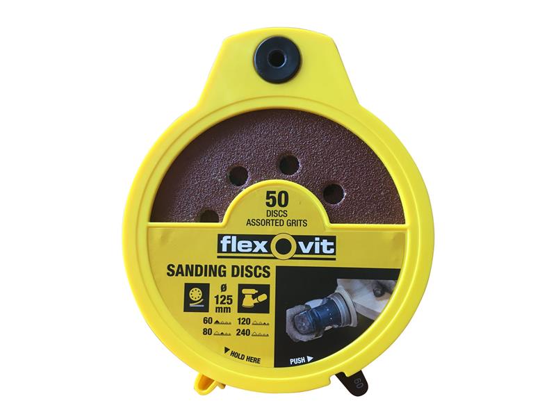 Flexovit 78072747046 Hook & Loop Sanding Disc 125mm Assorted (Dispenser 50)