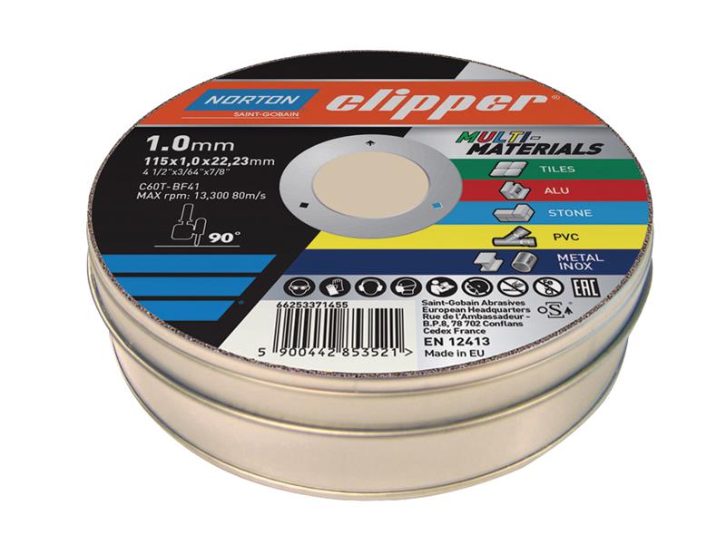 Flexovit 66252839907 Clipper� Multi-Materials Cutting Discs 115 x 22.23mm (Pack of 10)