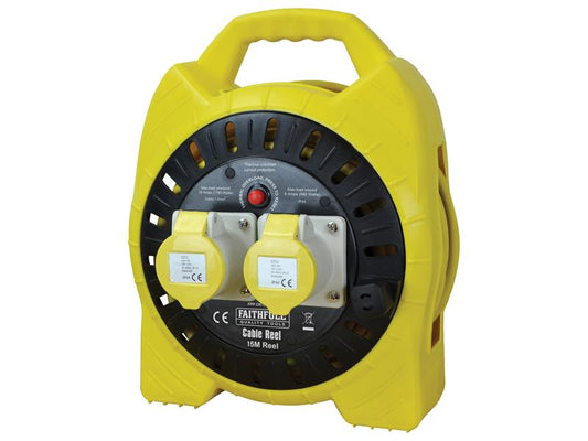 FaithfullPowerPlus  Semi-Enclosed Cable Reel 110V 16A 2-Socket 15m (1.5mm Cable)