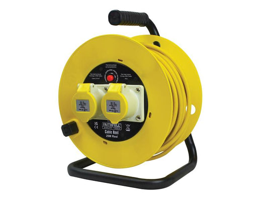 FaithfullPowerPlus CR25162.5-TB Open Drum Cable Reel 110V 16A 2-Socket 25m (2.5mm Cable)